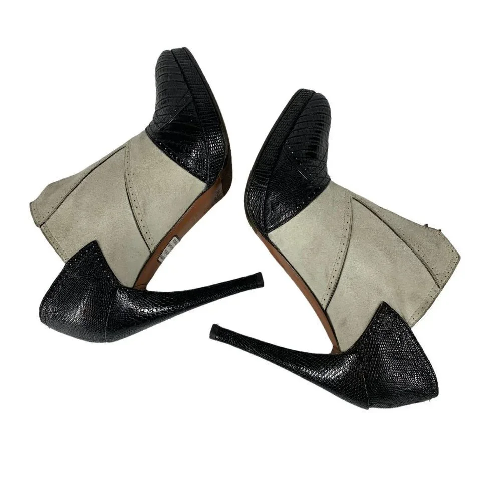 ALAIA Black and Gray Leather/Suede High Heel Spats Pumps AS IS Size 37 Booties